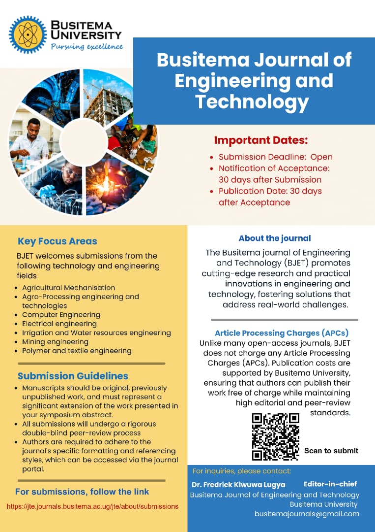 Call for Paper Manuscripts - Busitema Journal of Technology and Engineering